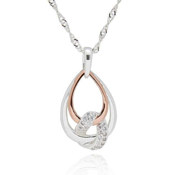Two Tone Entwined Teardrop Pendant Necklace