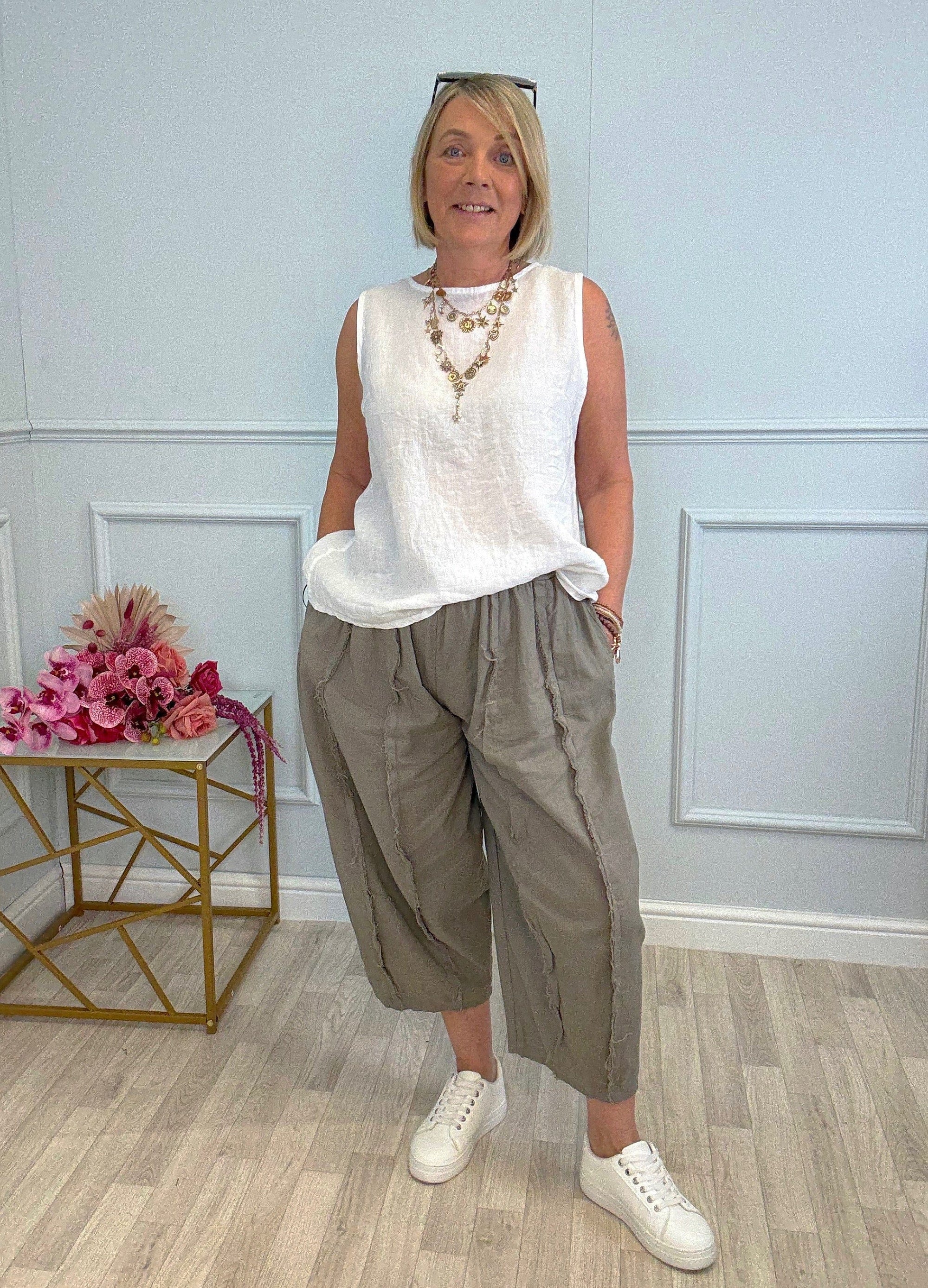 Zaya Raw Seam Textured Cocoon Trousers 8-18 Mocha