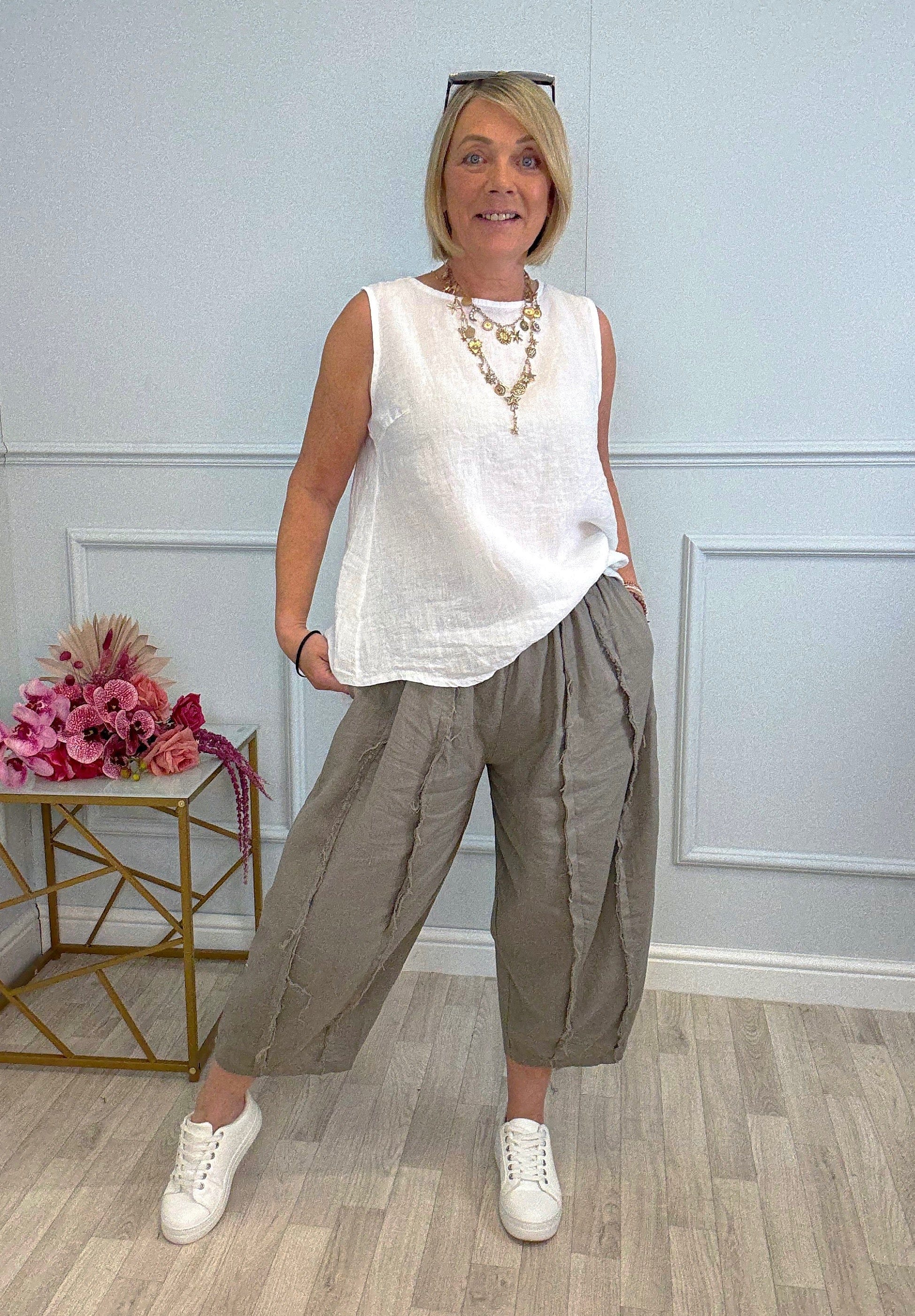 Zaya Raw Seam Textured Cocoon Trousers 8-18 Mocha