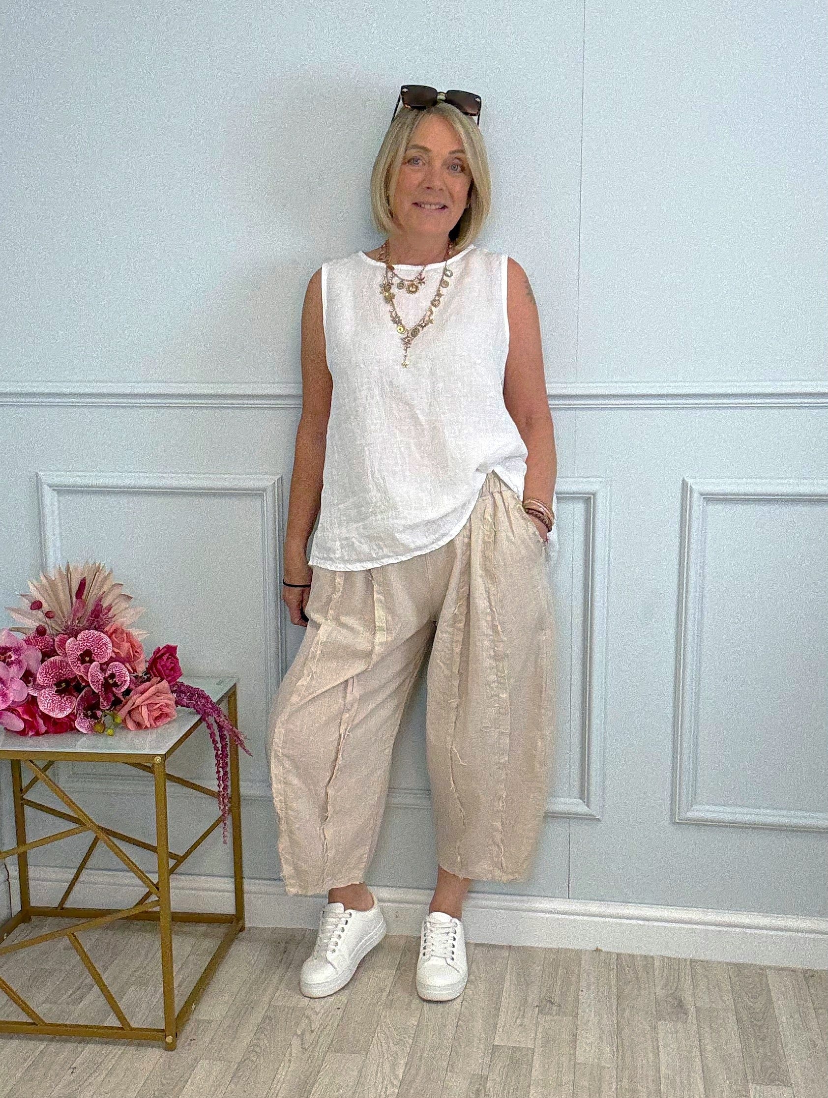 Zaya Raw Seam Textured Cocoon Trousers 8-18 Sand