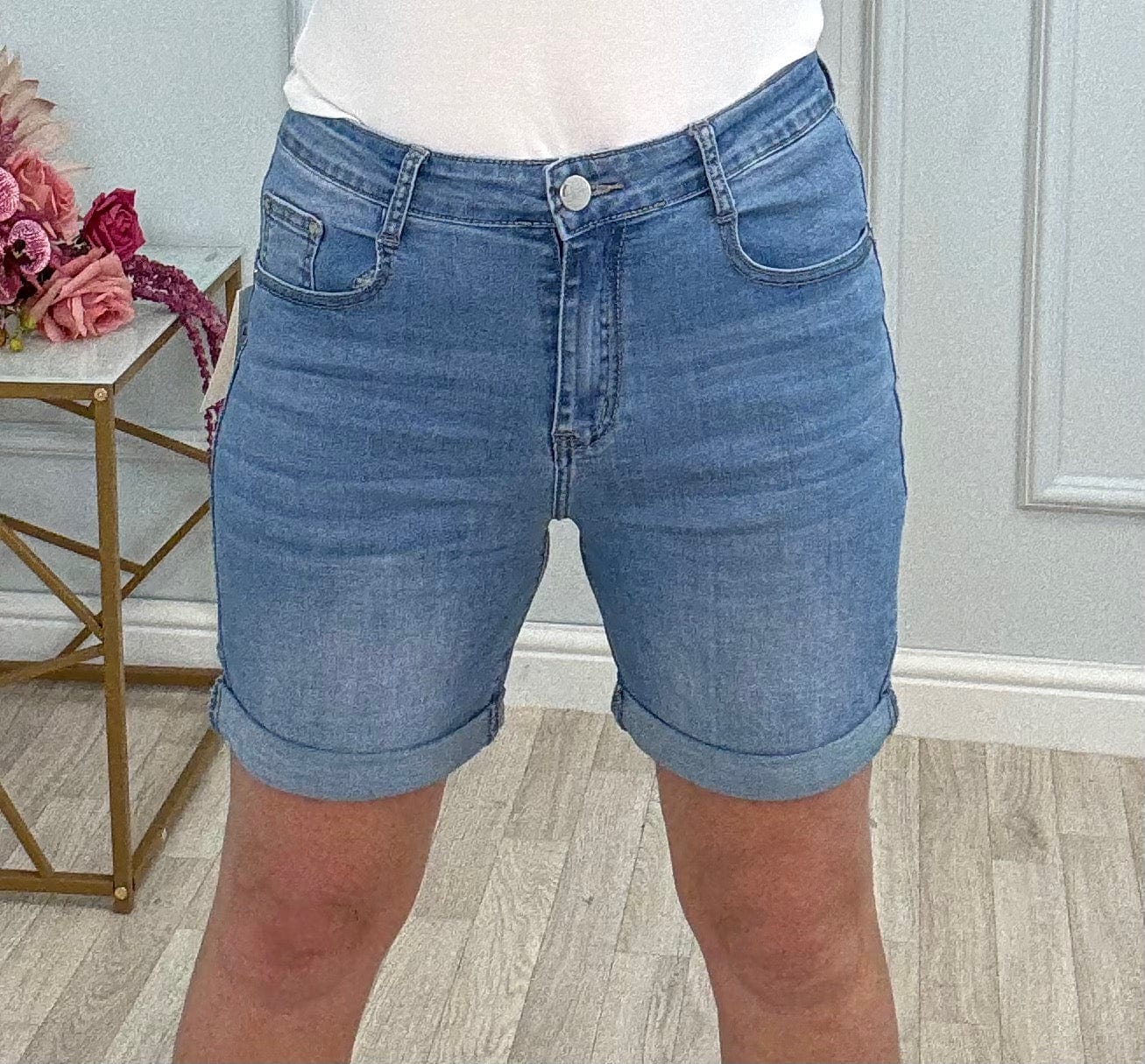Sia Push-Up Stretch Denim Shorts Mid-Wash Sizes 10–22