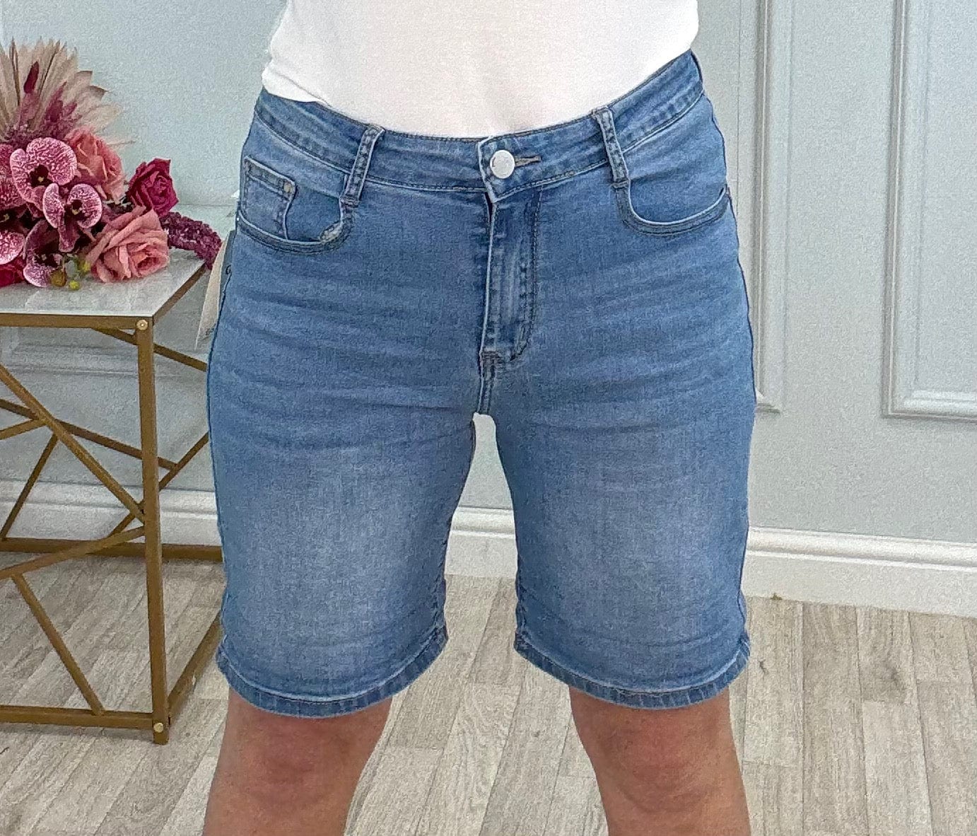 Sia Push-Up Stretch Denim Shorts Mid-Wash Sizes 10–22