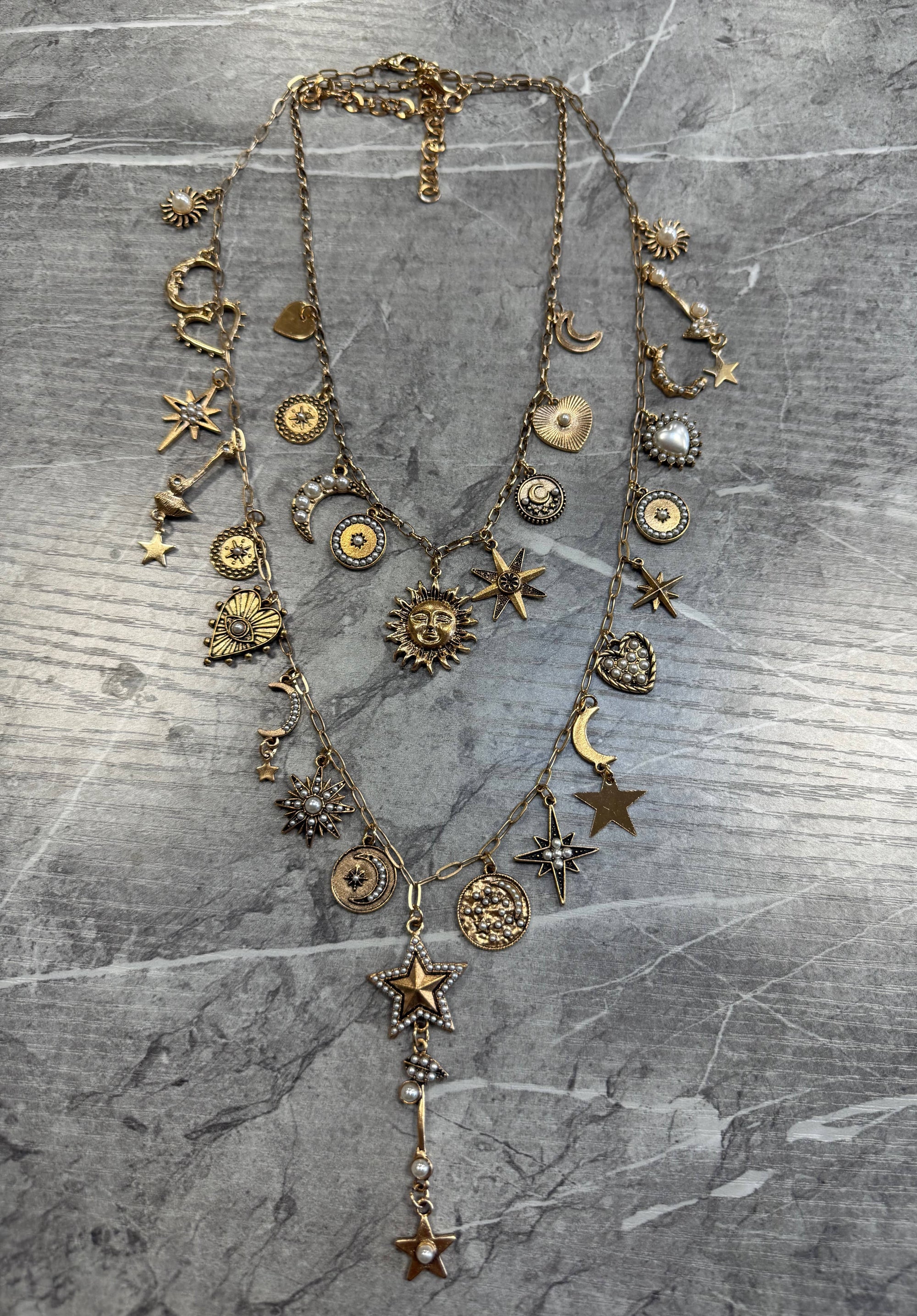 Celestial Charm Layered Necklace Sun, Moon & Stars
