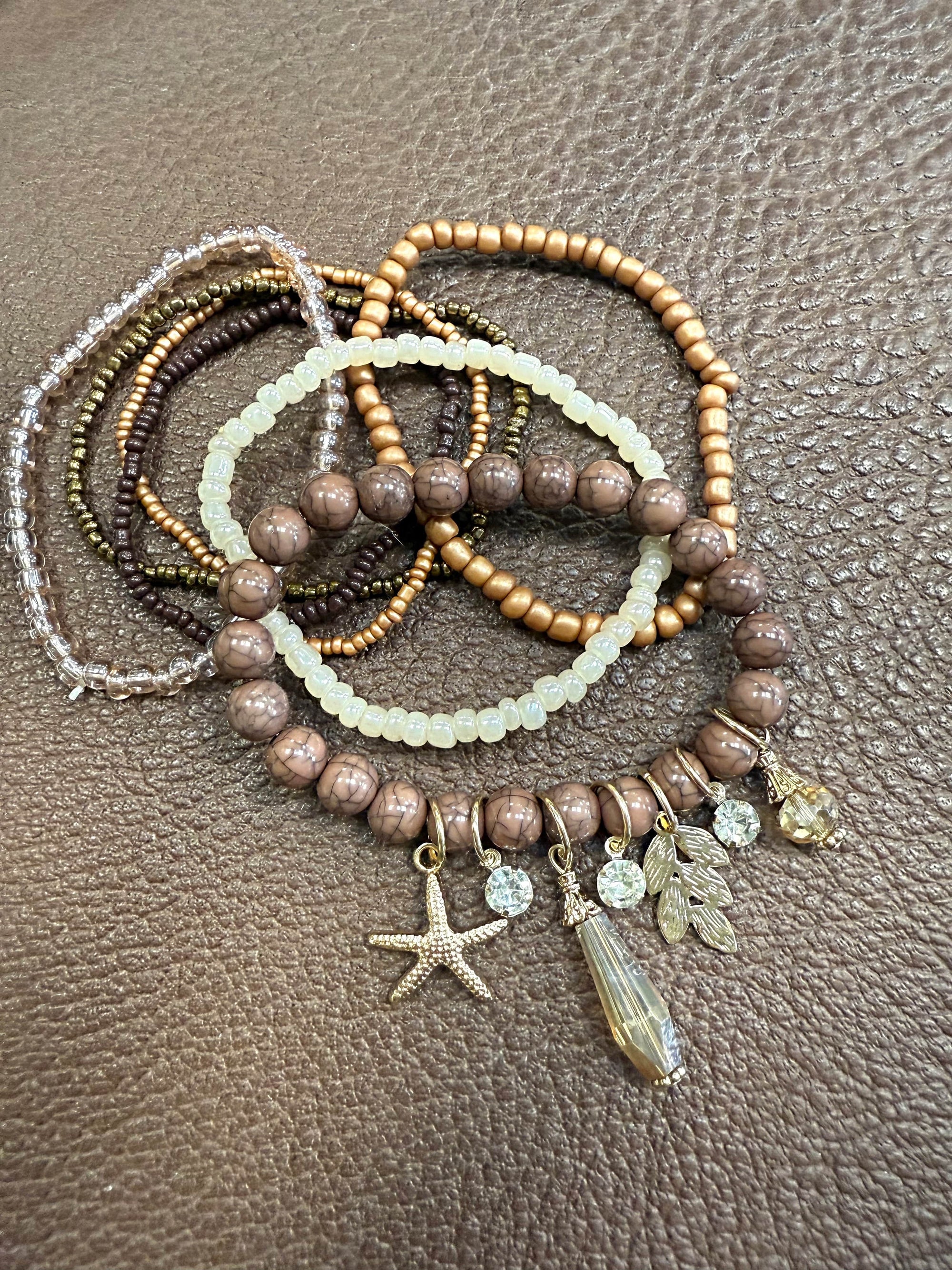 Starfish Boho Bead & Charm Bracelet Stack Mocha