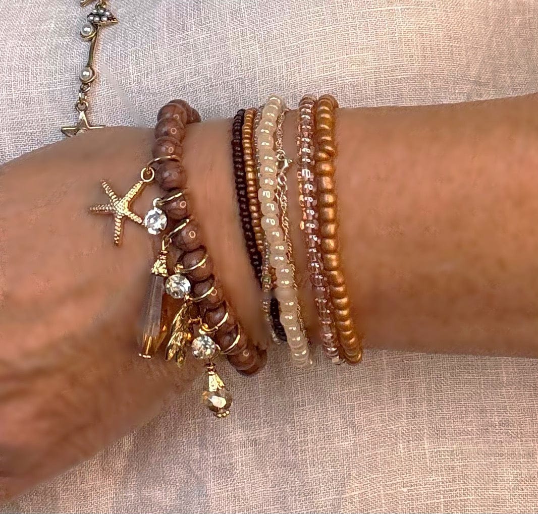 Starfish Boho Bead & Charm Bracelet Stack Mocha
