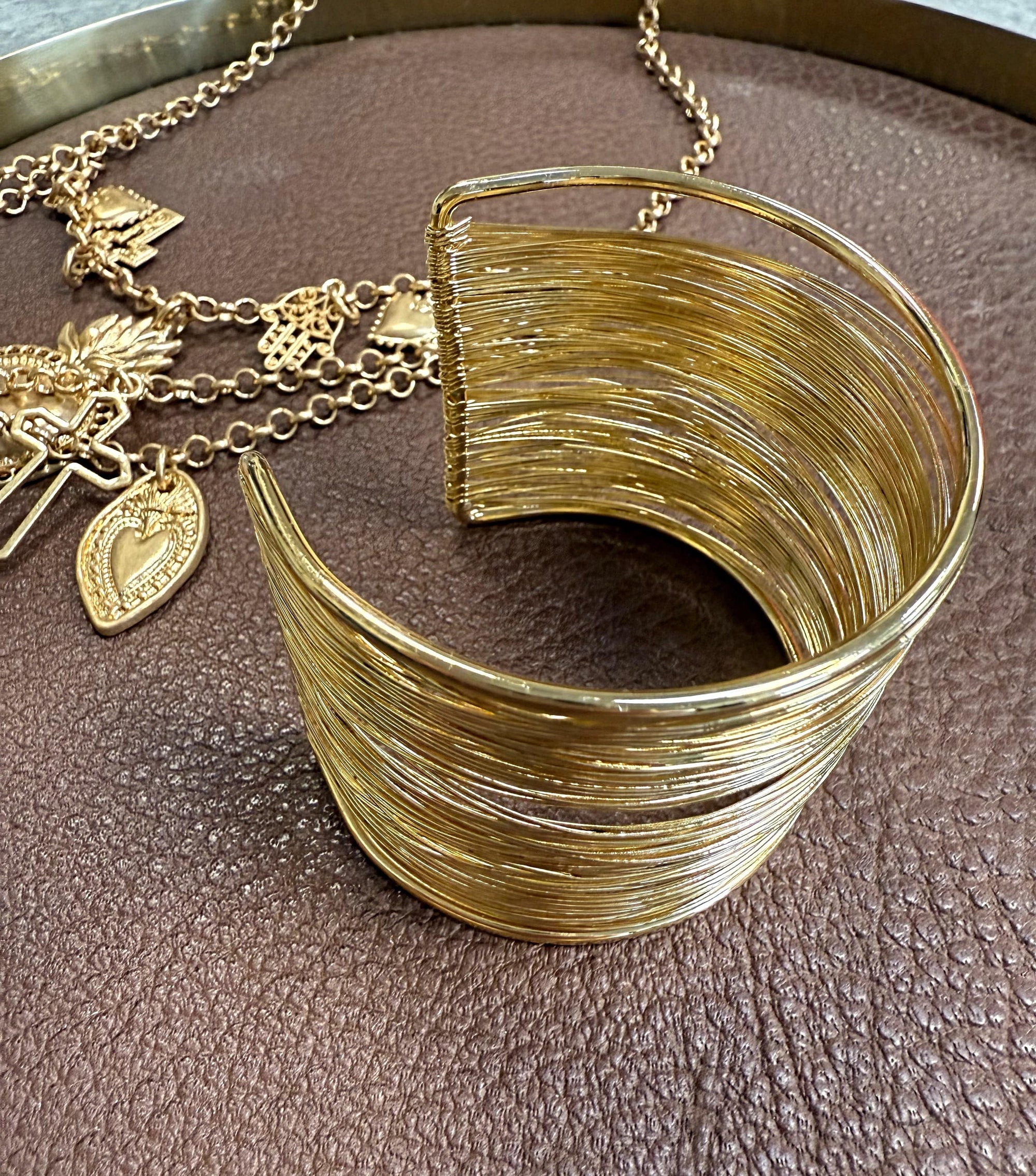 Gold Wire Wrap Statement Cuff Bracelet