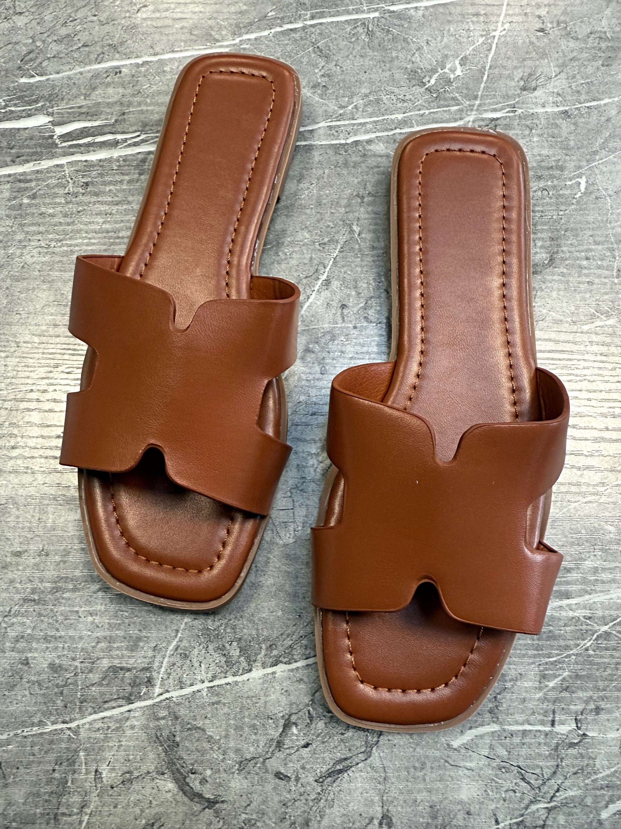 Tula Cut-Out Faux Leather Sliders Tan