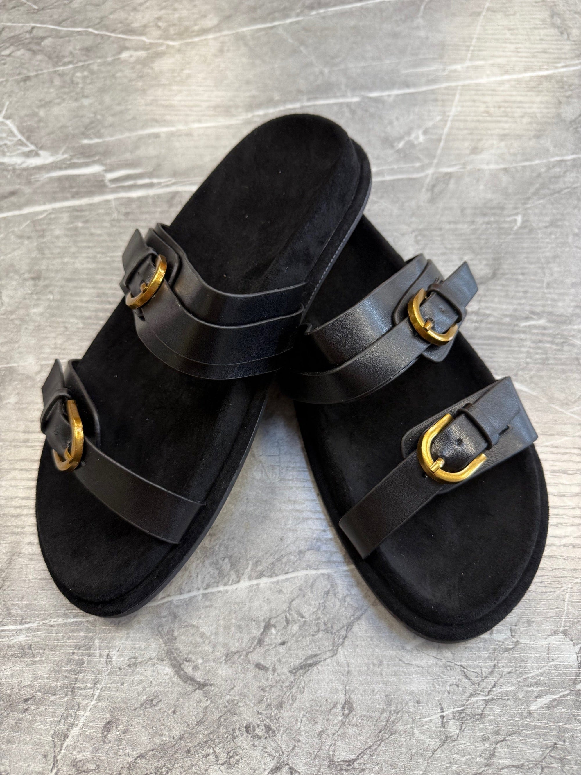 Lysandra Double Buckle Faux Leather Sliders Black