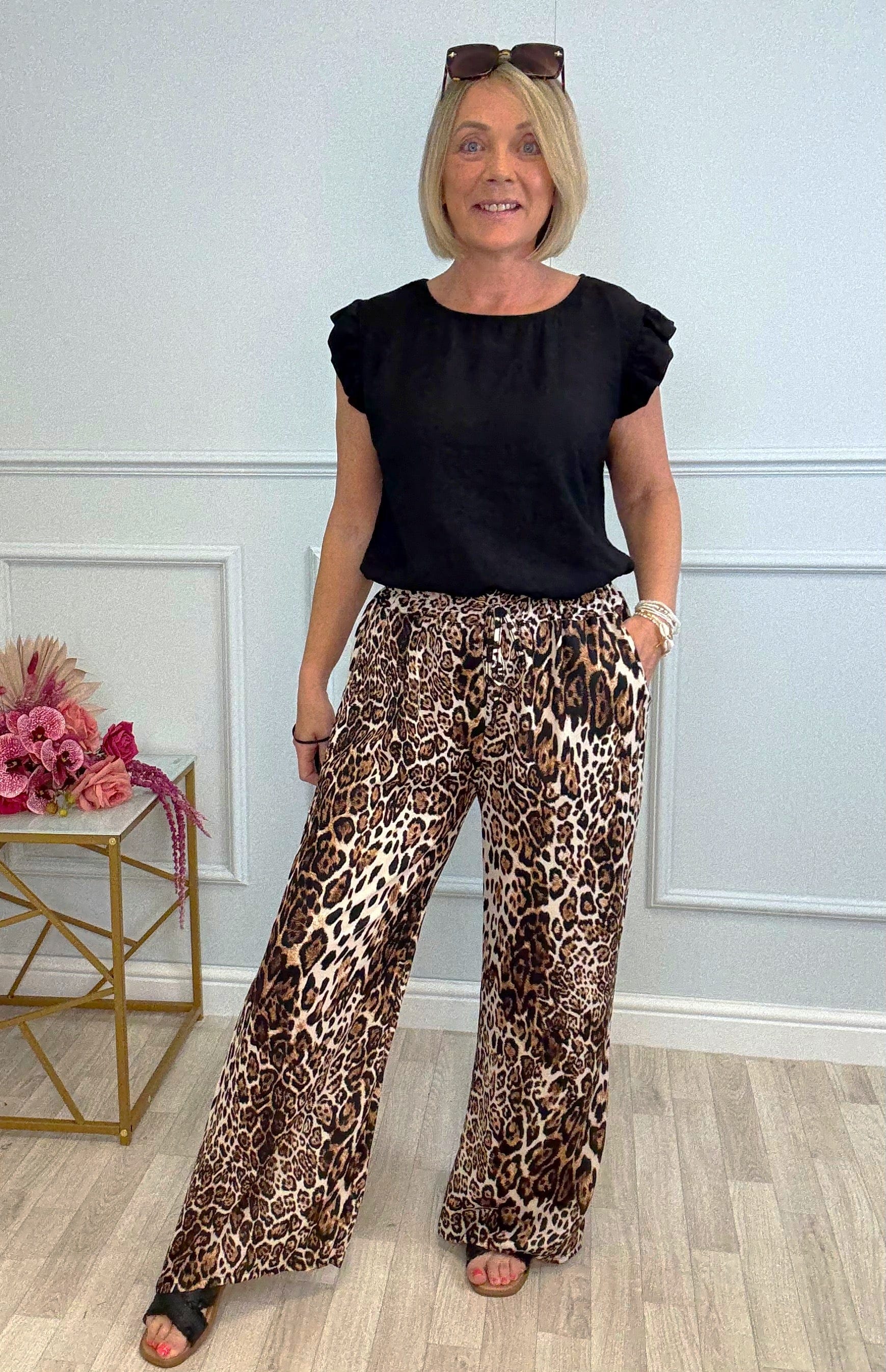 Ayla Leopard Print Wide-Leg Trousers 8–18