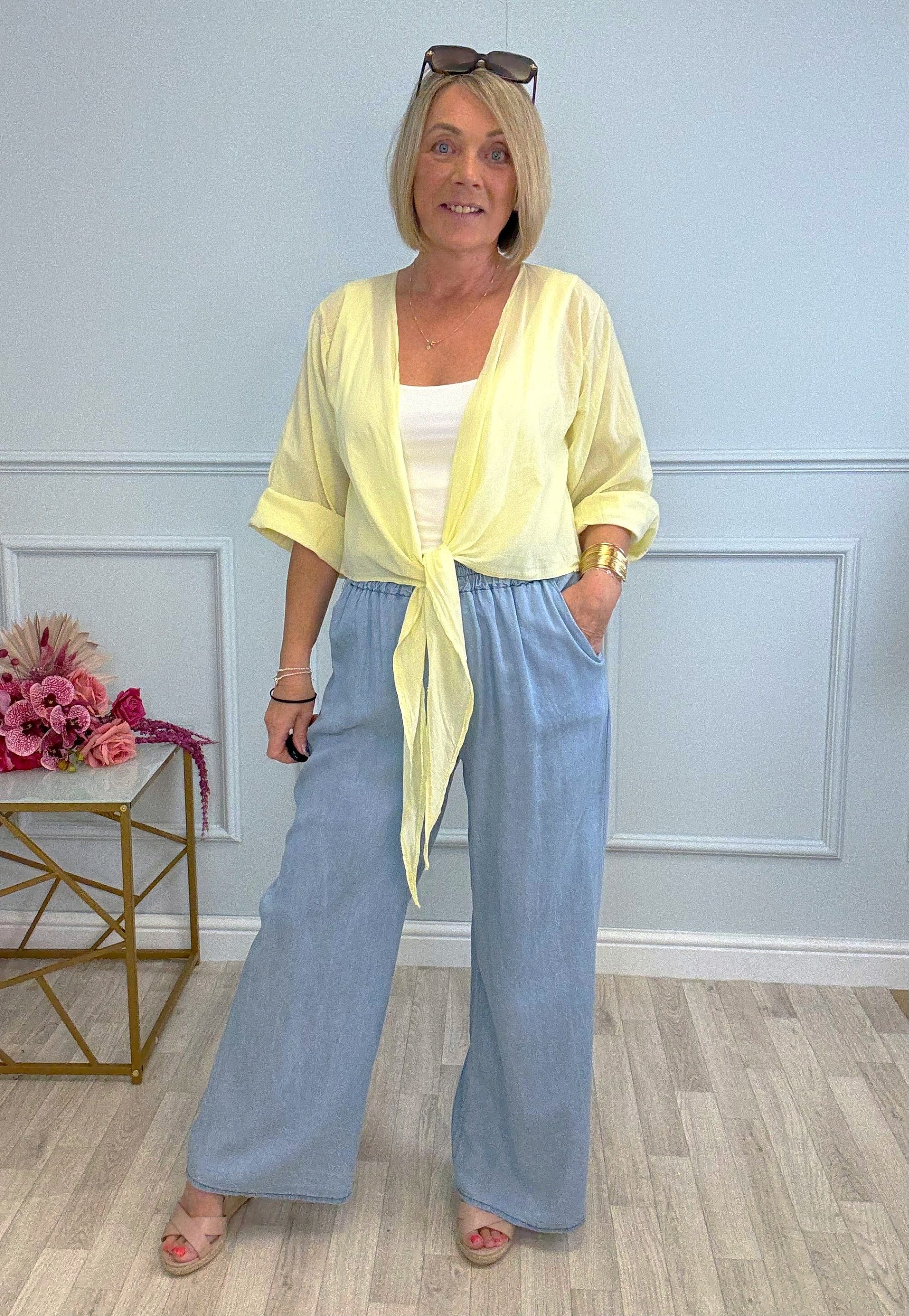 Nysa Cotton Tie-Front Shrug 8-18 Lemon