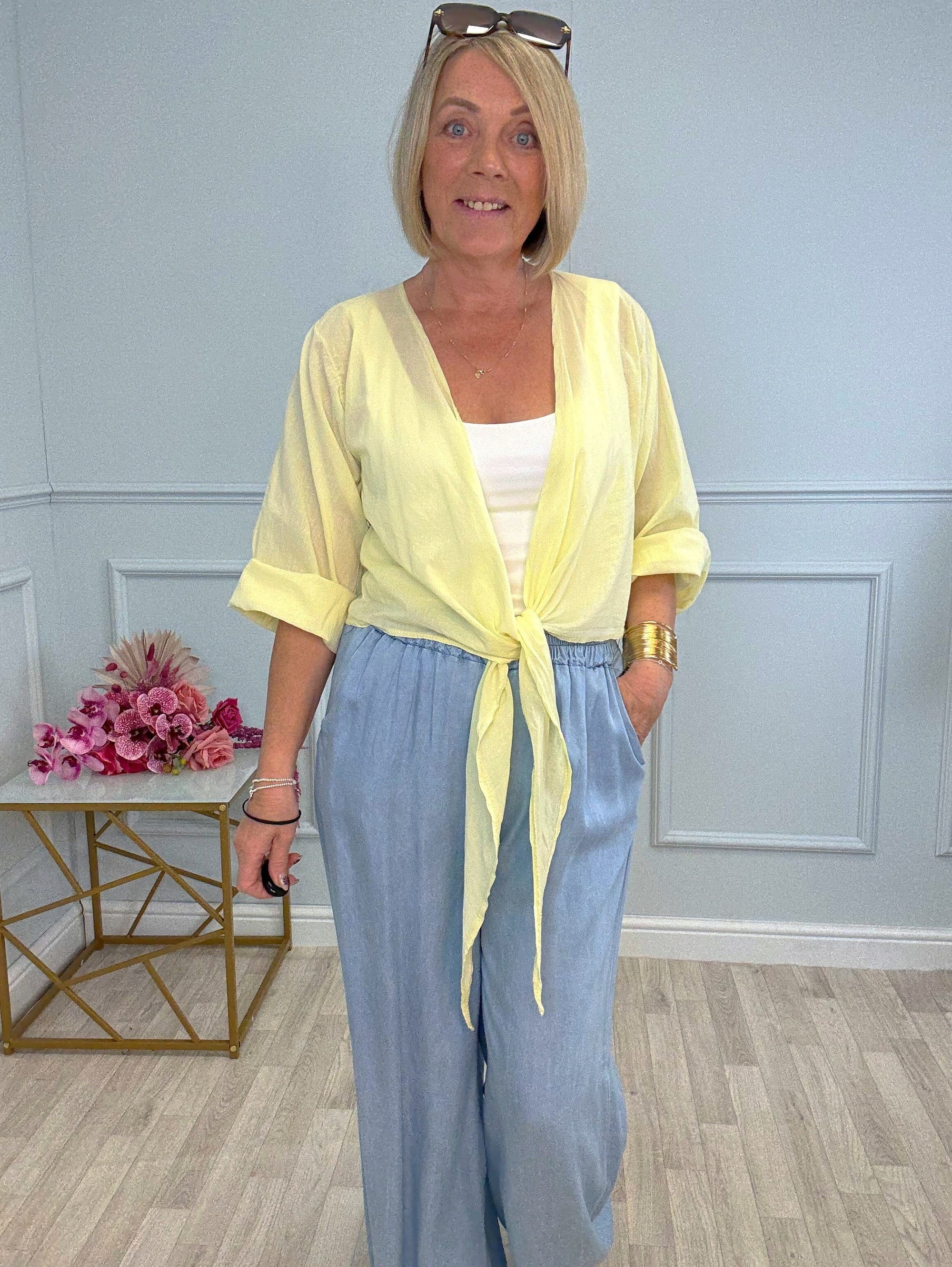 Nysa Cotton Tie-Front Shrug 8-18 Lemon