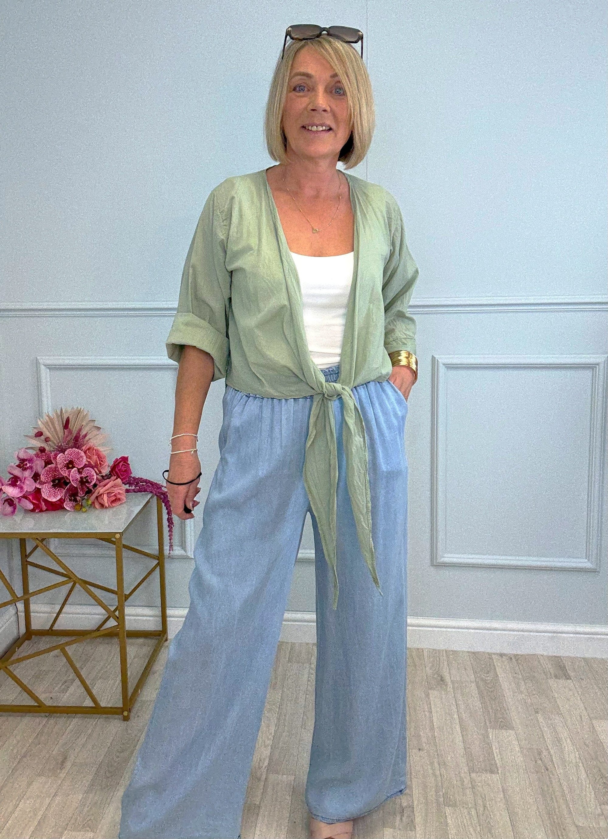 Nysa Cotton Tie-Front Shrug 8-18 Khaki