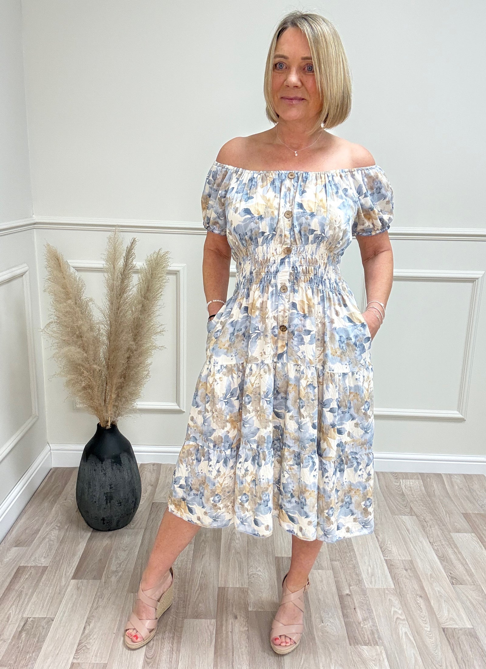 Alexis Ditsy Floral Print Magic Bardot Midi Dress 8-18