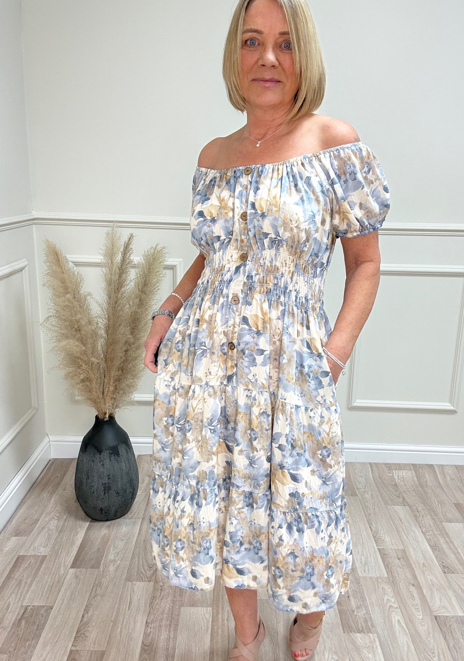 Alexis Ditsy Floral Print Magic Bardot Midi Dress 8-18