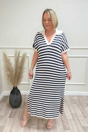 Maren Nautical Stripe Knitted Polo Midi Dress 10-18