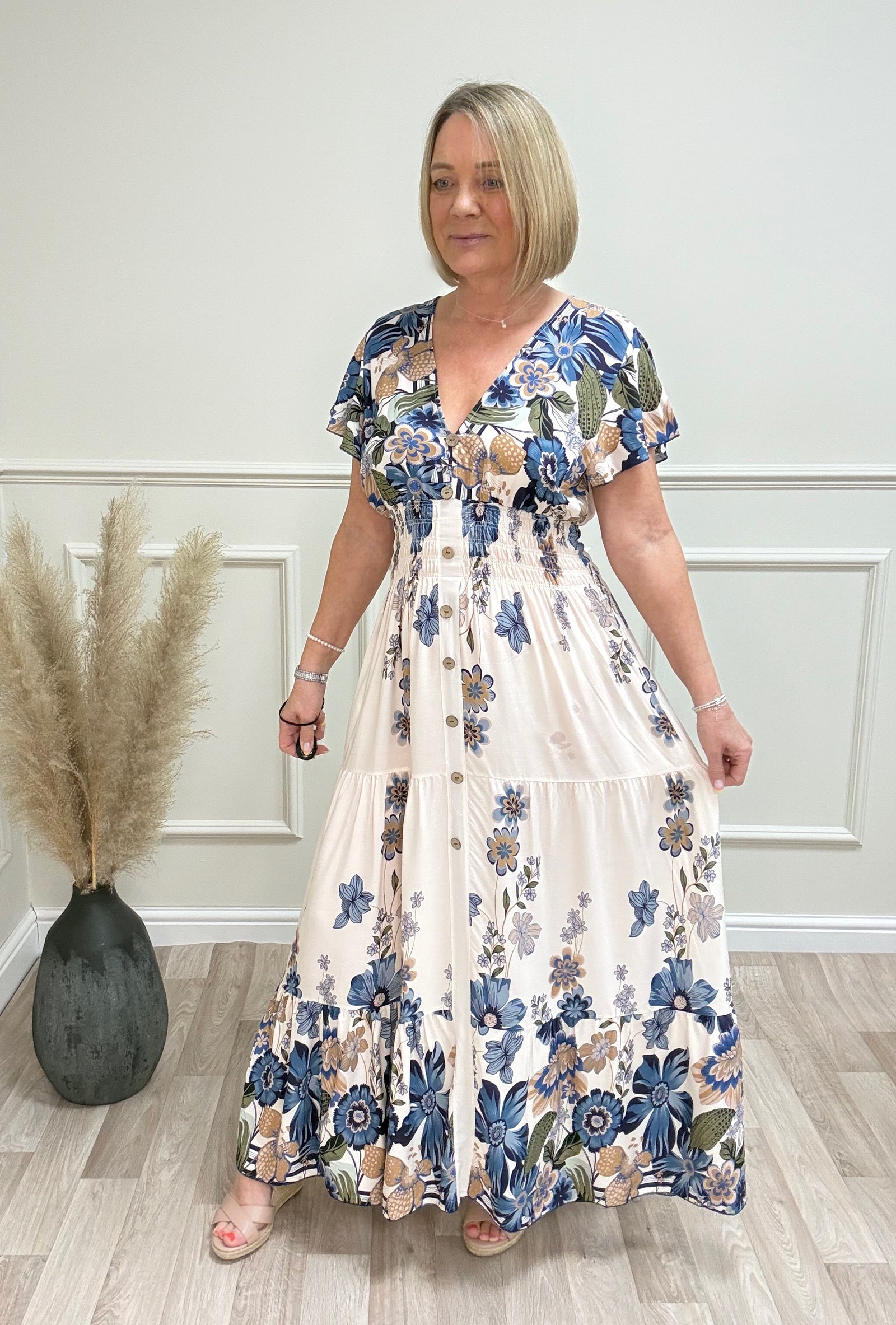 Althea Vintage Floral Print Magic V-Neck Maxi Dress 8-18