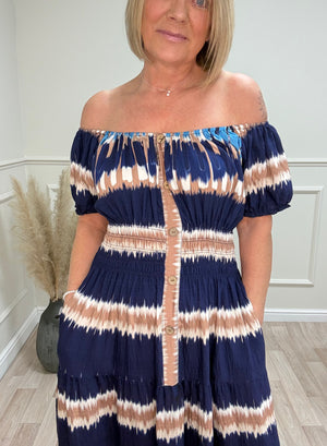 Kelsie Boho Stripe Print Magic Bardot Maxi Dress 8-18