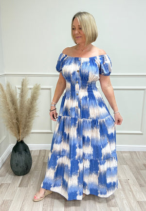 Brooke Tie Dye Print Magic Bardot Maxi Dress 8-18