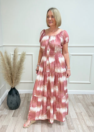 Brooke Tie Dye Print Magic Bardot Maxi Dress 8-18