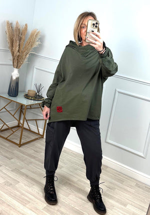 Red Tab Octavia Cocoon Dip Hem Sweatshirt Hoodie  10-20 Khaki - Susie's Boutique