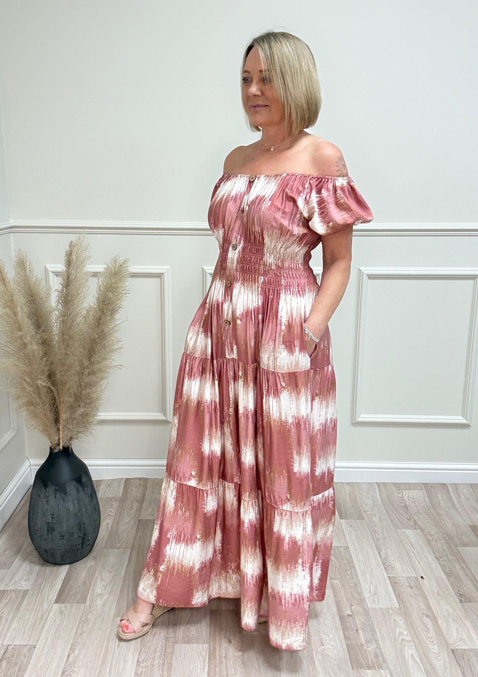 Brooke Tie Dye Print Magic Bardot Maxi Dress 8-18