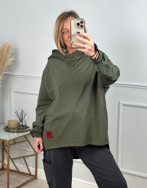 Red Tab Octavia Cocoon Dip Hem Sweatshirt Hoodie  10-20 Khaki - Susie's Boutique