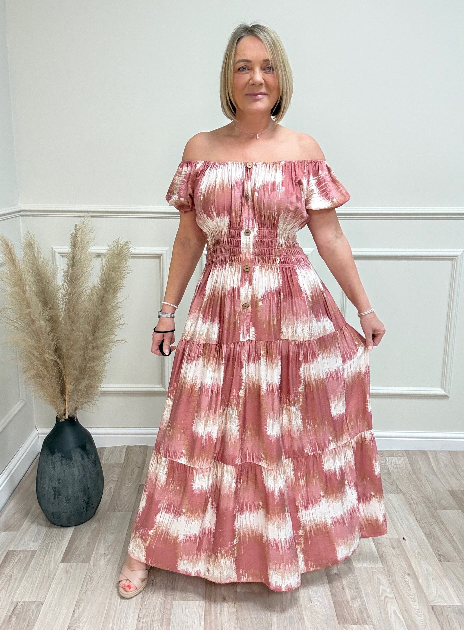 Brooke Tie Dye Print Magic Bardot Maxi Dress 8-18