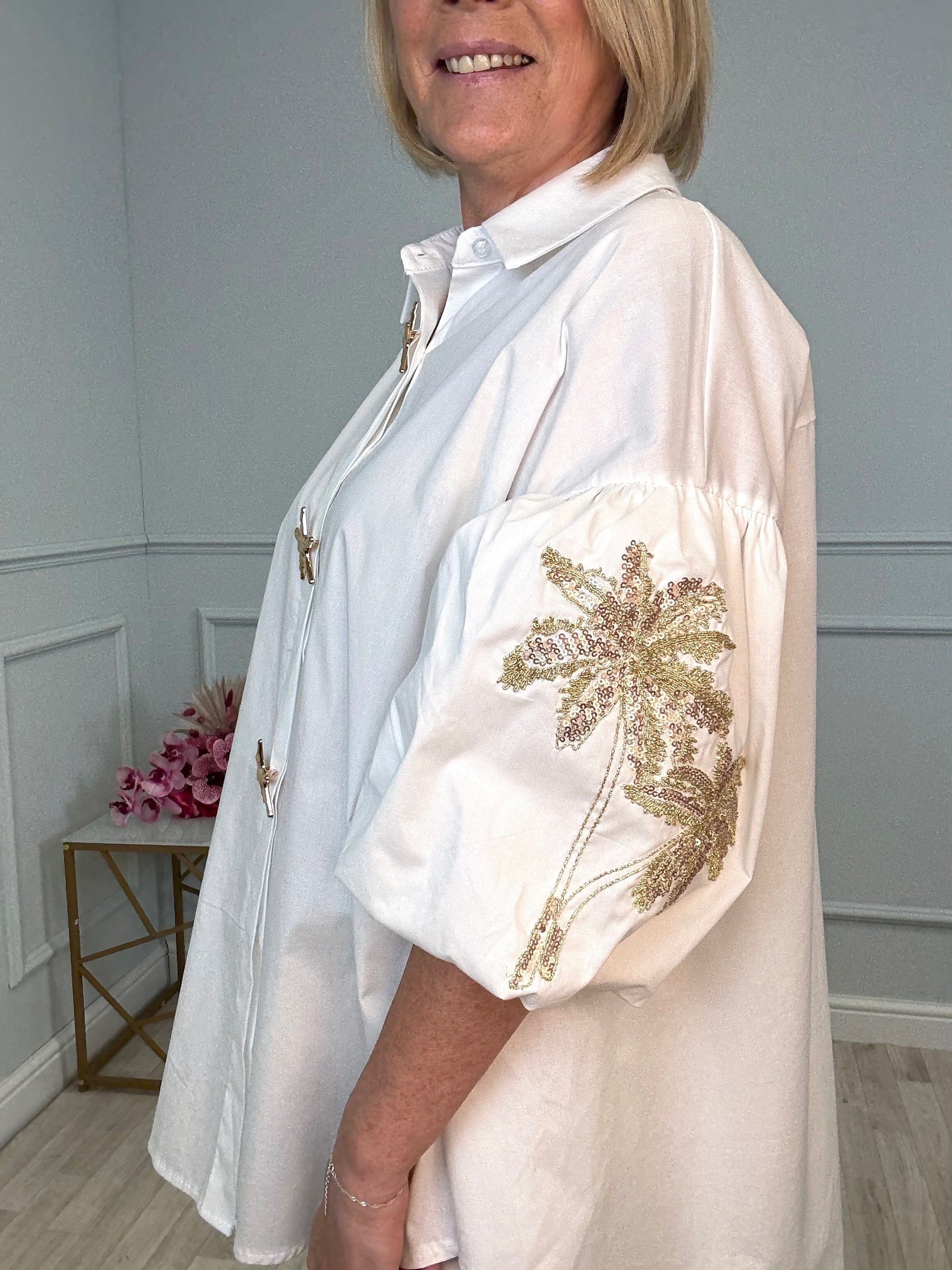 Isola Starfish Palm Embroidered Shirt  One Size Fits 10–18