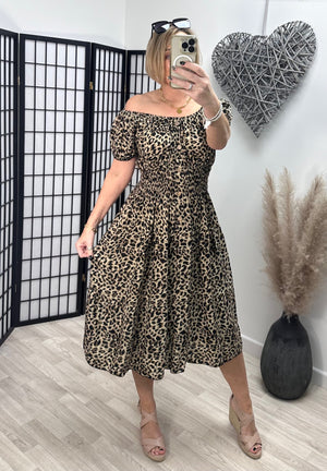 Fiona Leopard Magic Midi Dress 8-22 Mocha ZU8-V - Susie's Boutique