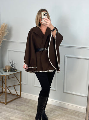 Lucinda Belted Cape Chocolate - Susie's Boutique