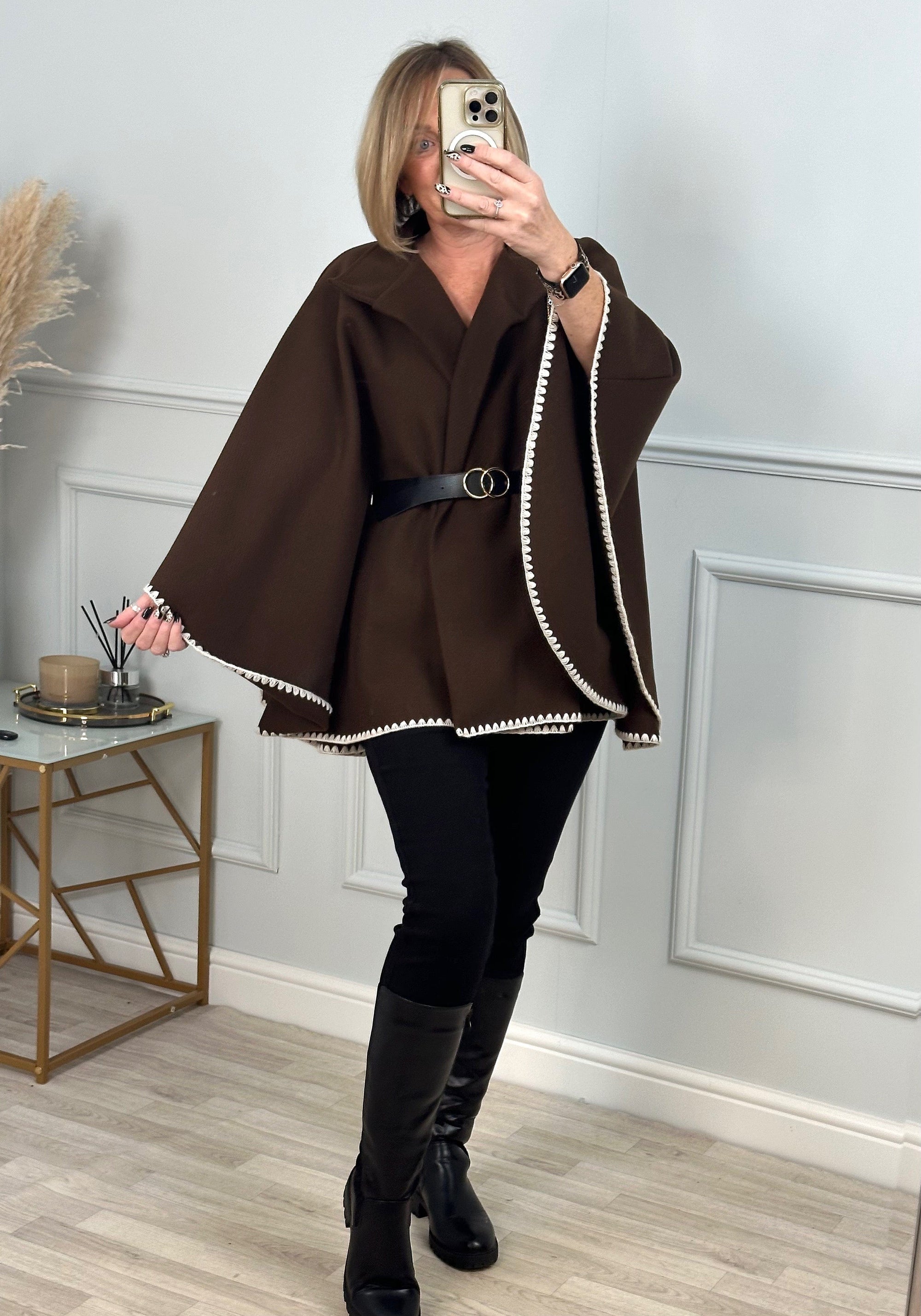Lucinda Belted Cape Chocolate - Susie's Boutique