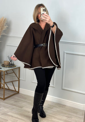 Lucinda Belted Cape Chocolate - Susie's Boutique