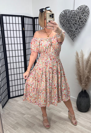 Imani Floral Magic Midi Dress 8-22 Peach ZU808-3 - Susie's Boutique