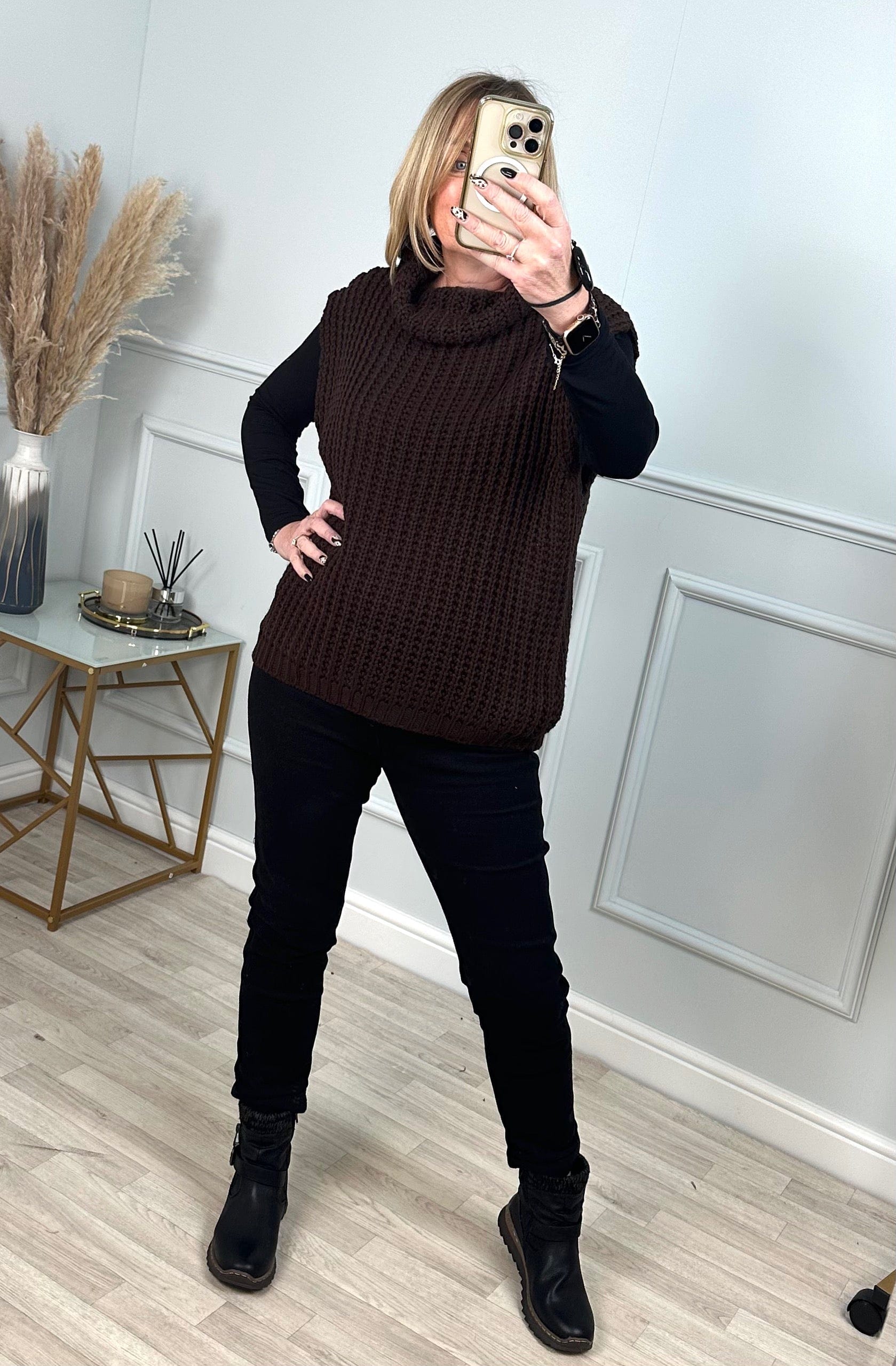 Effie Roll Neck Knitted Vest 10-18 Chocolate - Susie's Boutique