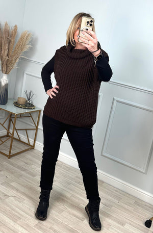 Effie Roll Neck Knitted Vest 10-18 Chocolate - Susie's Boutique