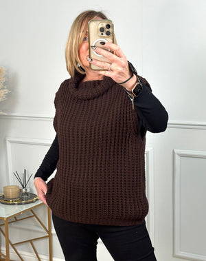Effie Roll Neck Knitted Vest 10-18 Chocolate - Susie's Boutique
