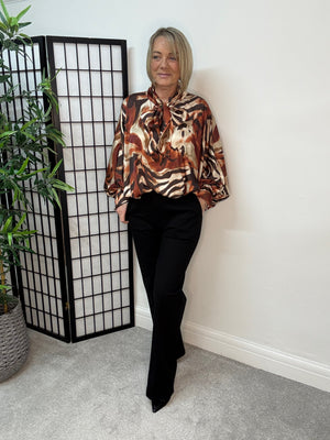 Elodie Abstract Tie Neck Blouse – Autumn Spice