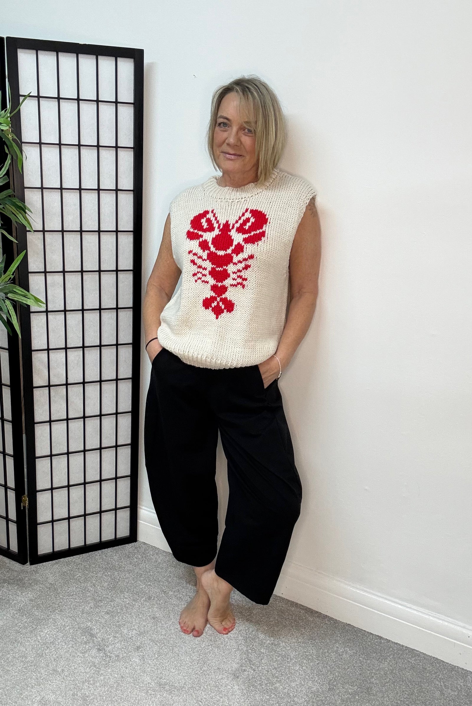Lobster Knitted Tank – Cream/Red
