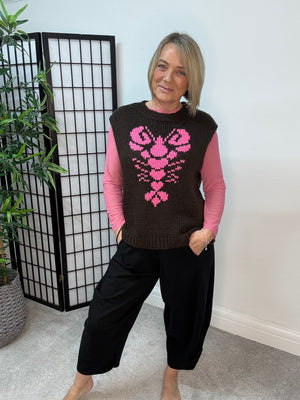 Lobster Knitted Tank – Chocolate/Pink