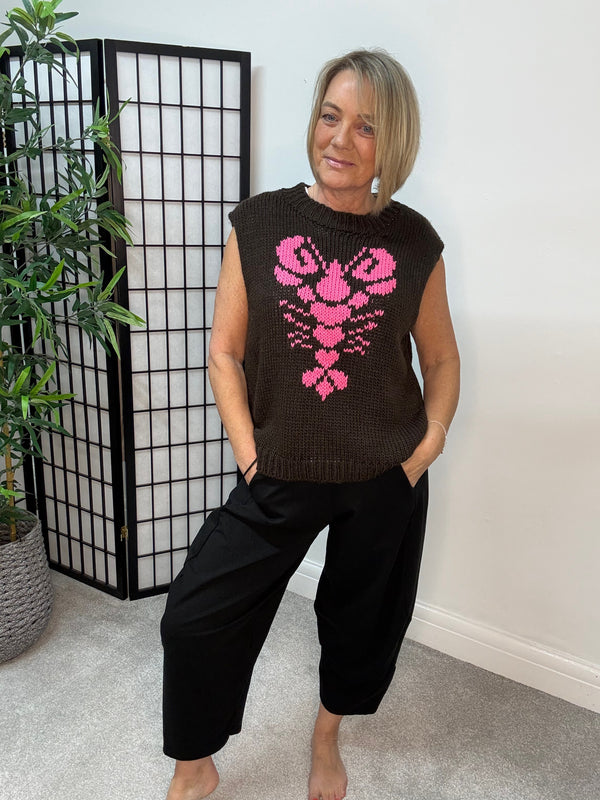 Lobster Knitted Tank – Chocolate/Pink