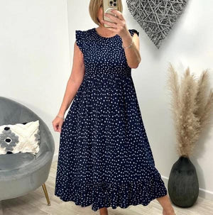 Irina Polka Dot Shirred Midi Dress