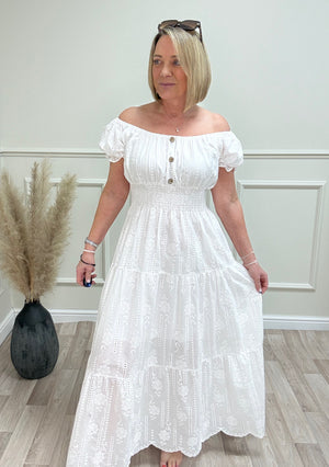 Lola Broderie Anglaise Bardot Magic Maxi Dress 8-18