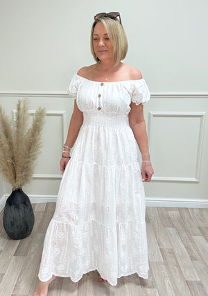 Lola Broderie Anglaise Bardot Magic Maxi Dress 8-18