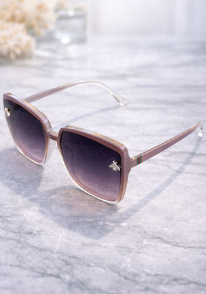 Oversized Square Bee Detail Sunglasses – Luxe Stripe Arm