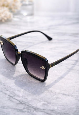 Oversized Square Bee Detail Sunglasses – Luxe Stripe Arm