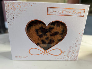Luxury Leopard Print Hat & Scarf Gift Set – Camel/Black