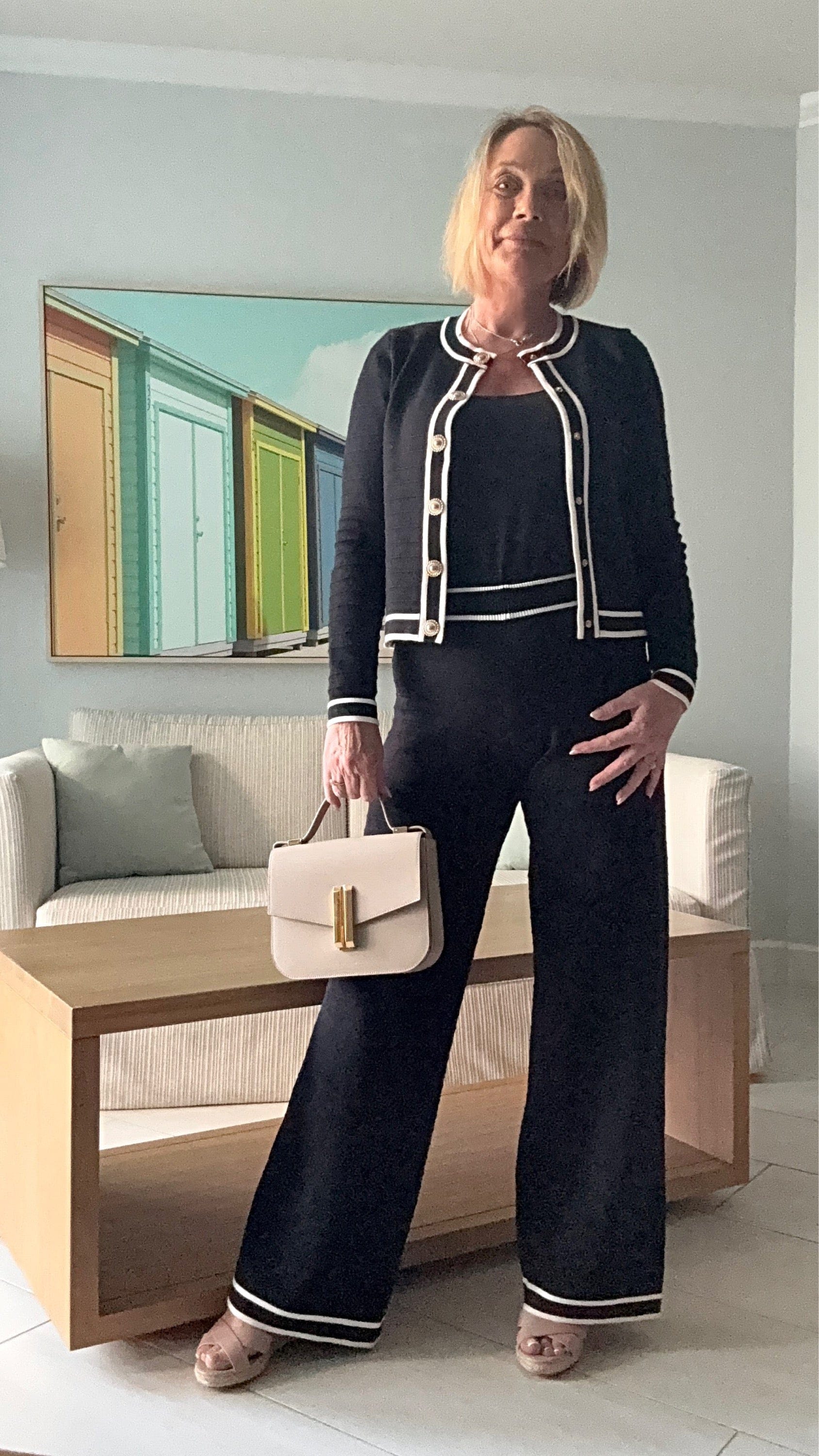 Ava Contrast Trim Cardigan – Gold Button Detailing, Elegant Knitted Jacket (Sizes 8-14) Black