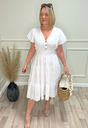 Cora Broderie Anglaise V-Neck Magic Midi Dress 8-18
