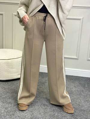 Alexandria Stripe Straight Leg Trousers 8-18 Mocha - Susie's Boutique