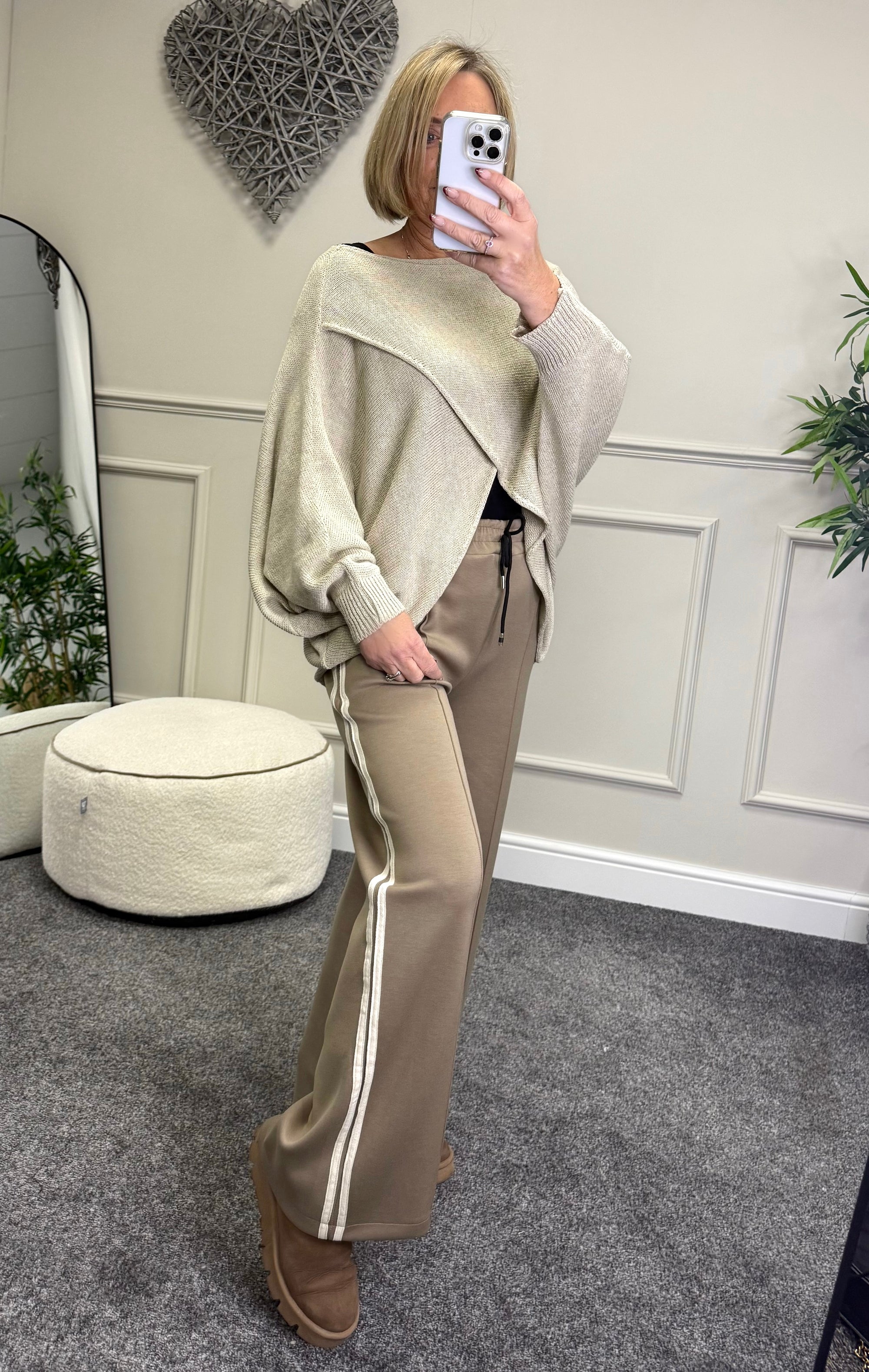 Alexandria Stripe Straight Leg Trousers 8-18 Mocha - Susie's Boutique